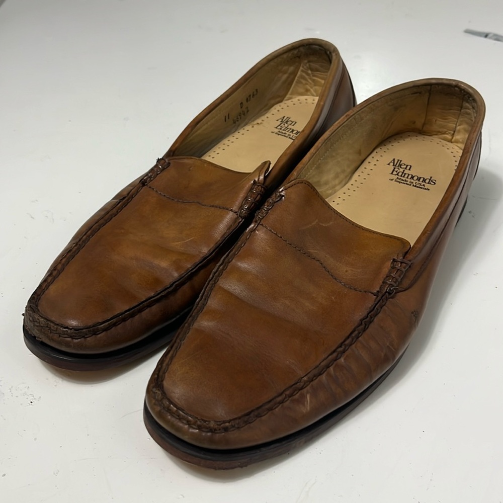 Allen Edmonds Sz 11 Brown Cognac Leather Slip On Loafer